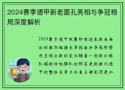 2024赛季德甲新老面孔亮相与争冠格局深度解析