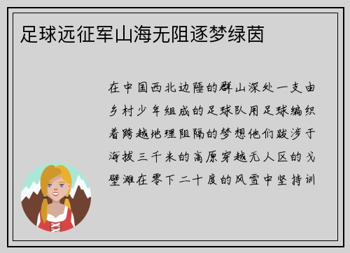 足球远征军山海无阻逐梦绿茵
