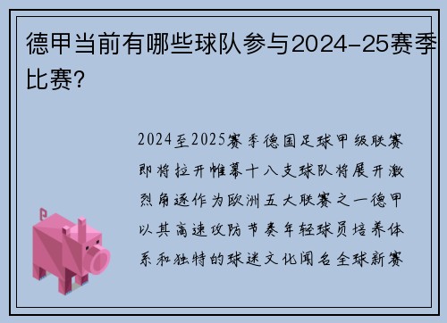 德甲当前有哪些球队参与2024-25赛季比赛？
