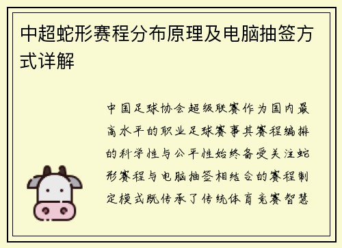 中超蛇形赛程分布原理及电脑抽签方式详解